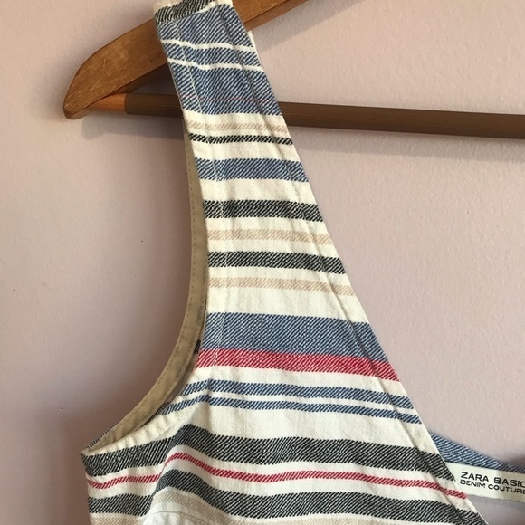 ZARA BASIC Denim Couture V Neck Red White Blue Patriotic July 4 Striped Tank Med - Picture 5 of 12
